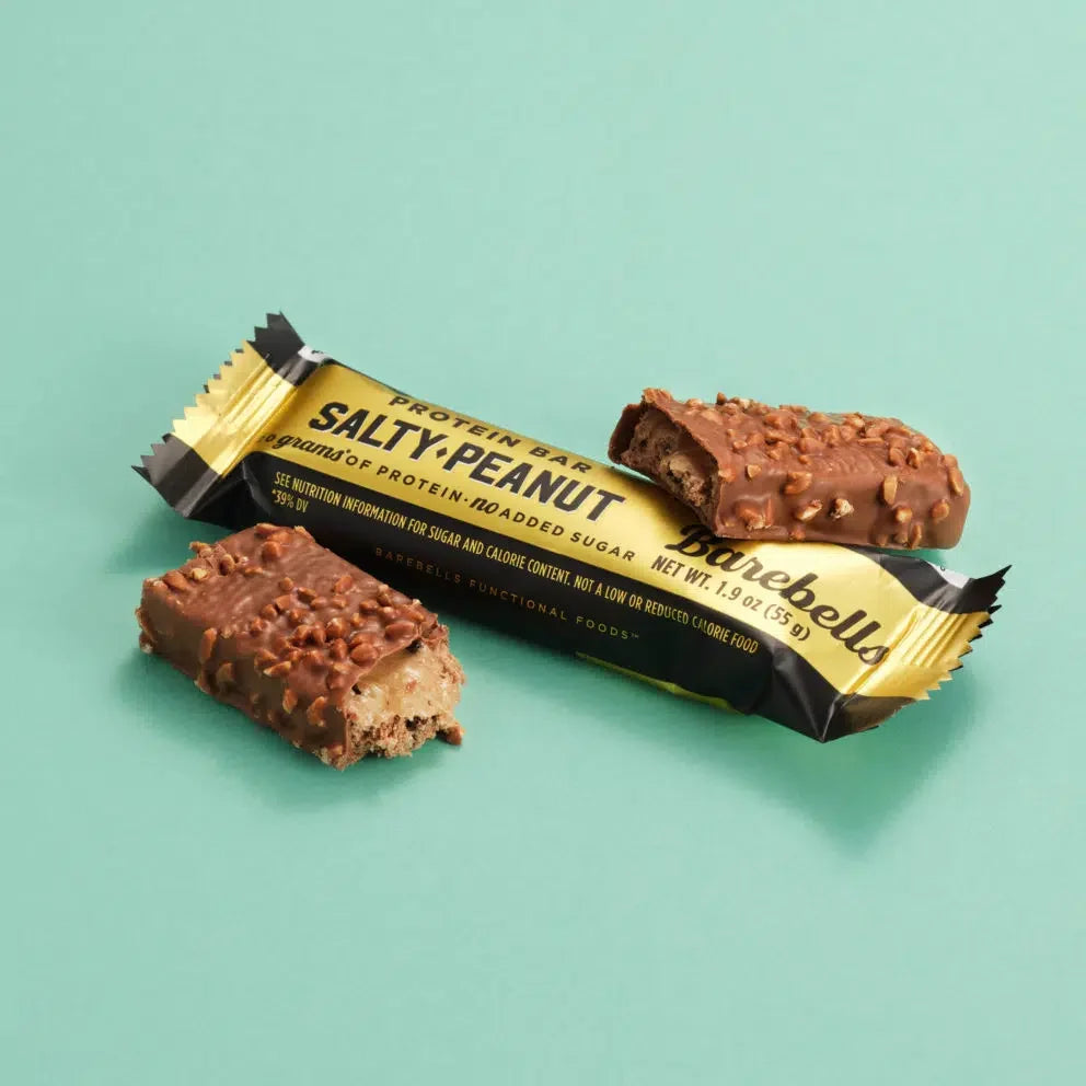 Front package of Barebells Protein Bars, Salty Peanut / One Bar