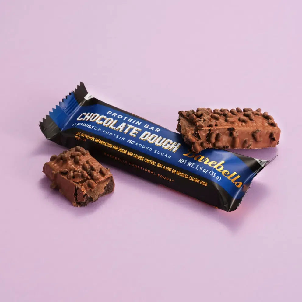 Front package of Barebells Protein Bars, Chocolate Dough / One Bar