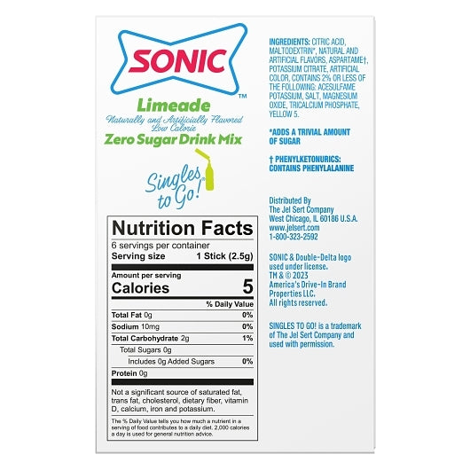Sonic Zero Sugar Singles-to-Go - Limeade