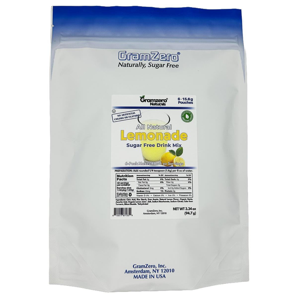 GramZero Stevia Sweetened Sugar Free Drink Mix - Lemonade
