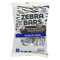 A clear plastic bag of Zebra Bars, featuring a cartoon zebra on the front, labeled as "Sugar Free" and "The Original Crunchy Peanut Butter Bar," with individual bars visible inside.