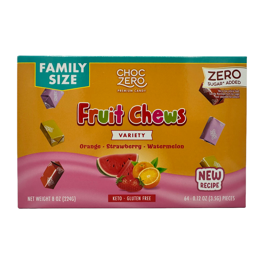 Front package of ChocZero Fruit Chews, 8 oz