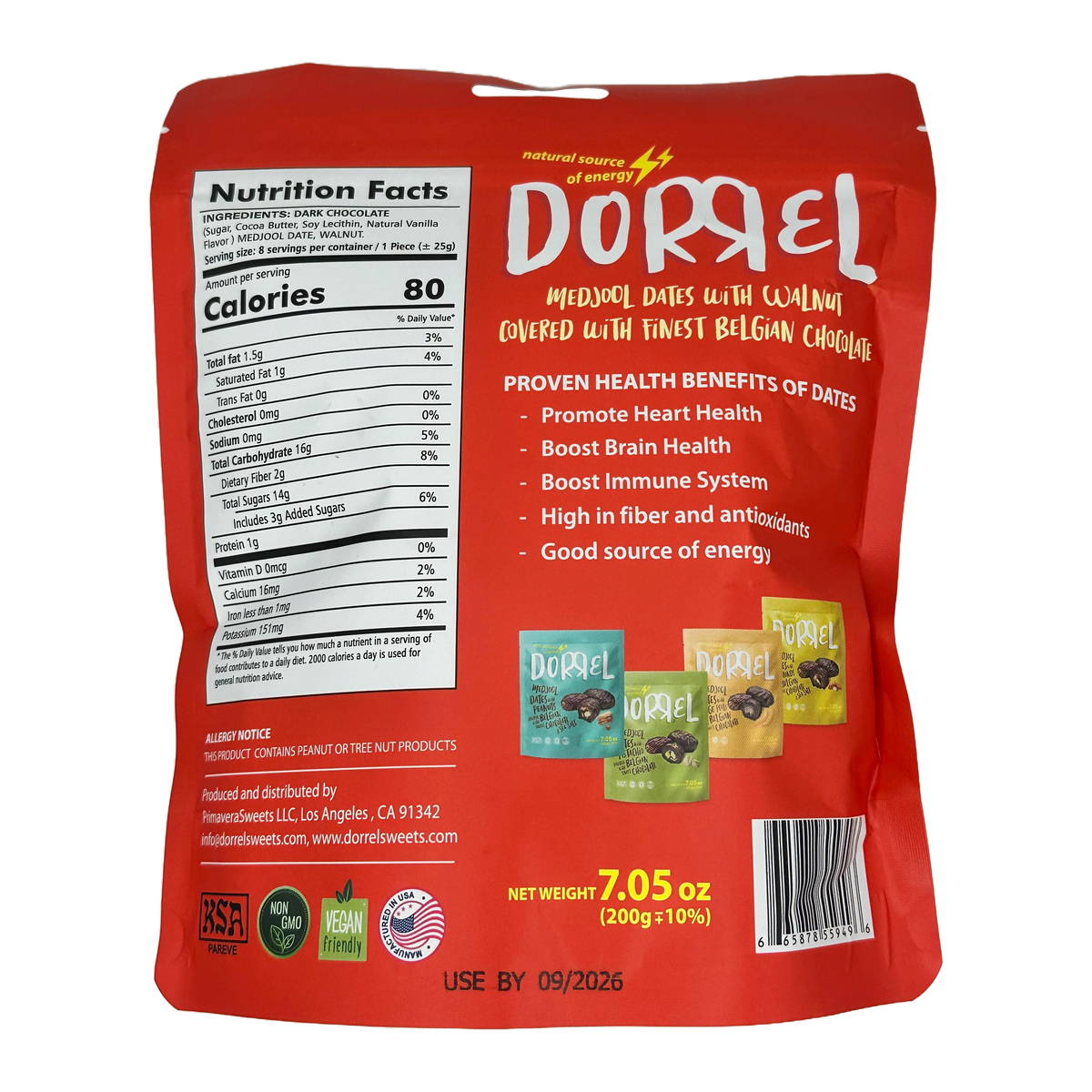 Dorrel Sweets Chocolate Covered Snacks - Chocolate Date Walnut, 7.05 oz