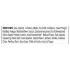 A list of ingredients for a food product, including vine-ripened tomatoes, various vinegars, spices, and flavorings, presented in a clear, organized format on a white background.