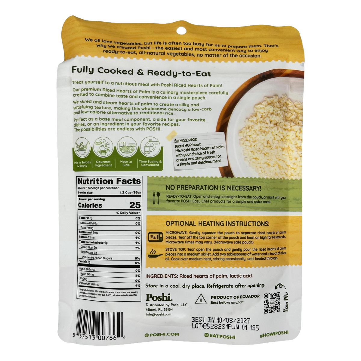 Poshi Easy Chef - Steamed Riced Heart of Palm, 7 oz