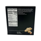 Nutrition facts label for a protein snack, featuring 170 calories per serving, 15g protein, and ingredients like soy and peanuts; includes allergen warnings for soy, milk, and peanuts.