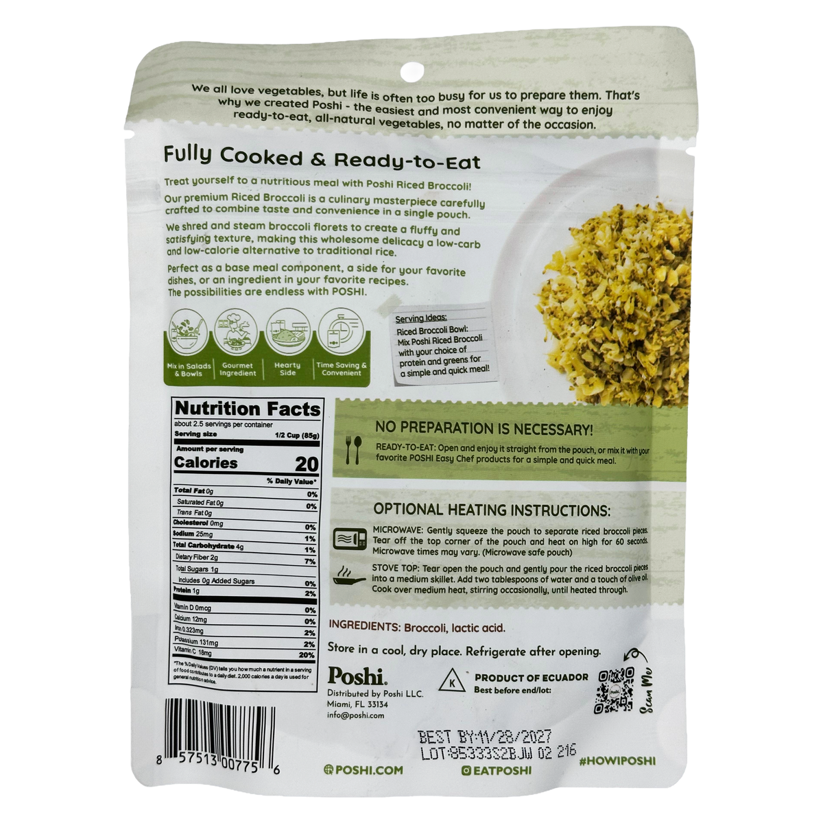 Poshi Easy Chef - Steamed Riced Broccoli, 7 oz
