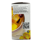 A product box displays a list of ingredients including hydrolyzed collagen and artificial flavors, with a QR code and a note about potential allergens like wheat and peanuts.