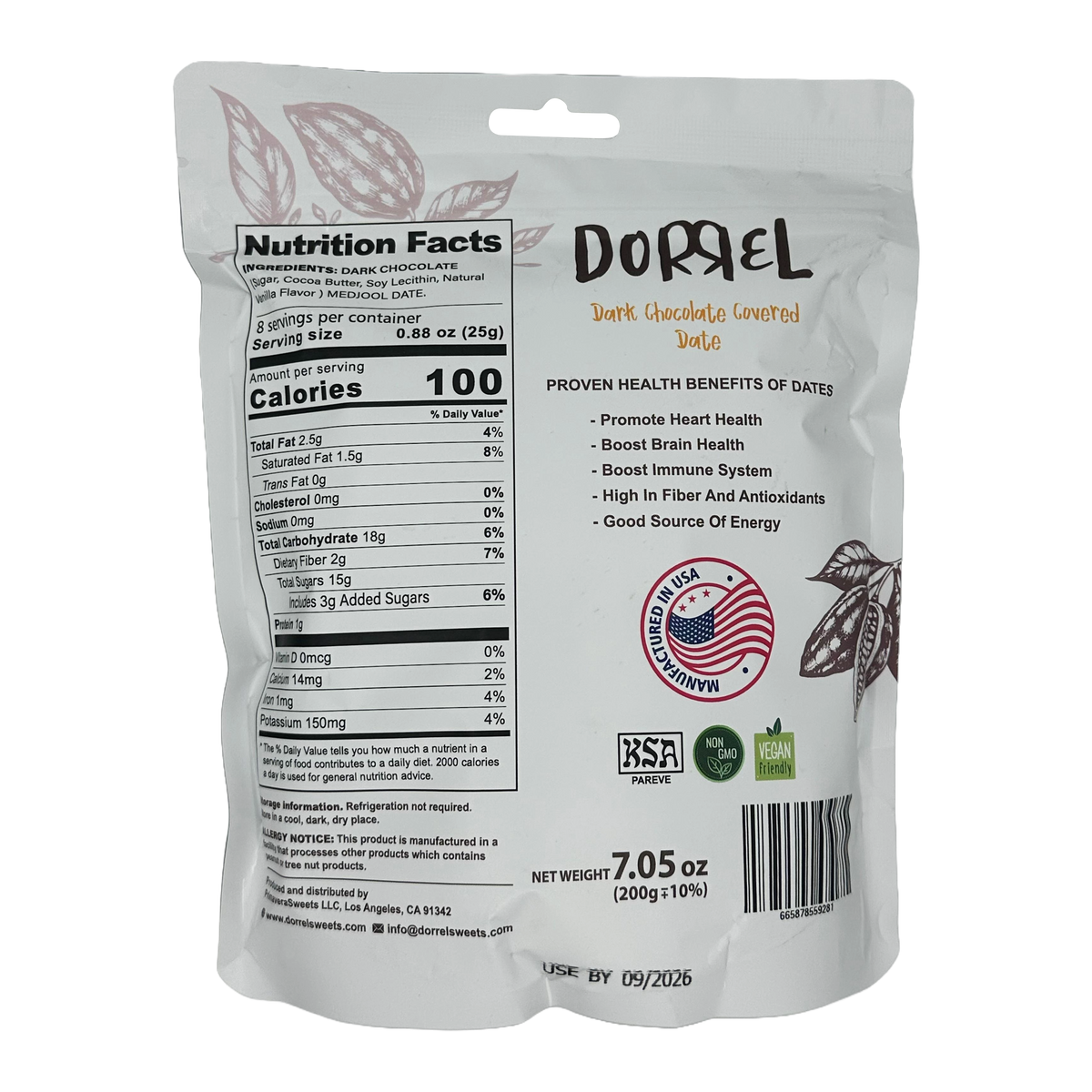 Dorrel Sweets Chocolate Covered Snacks - Chocolate Date Original, 7.05 oz