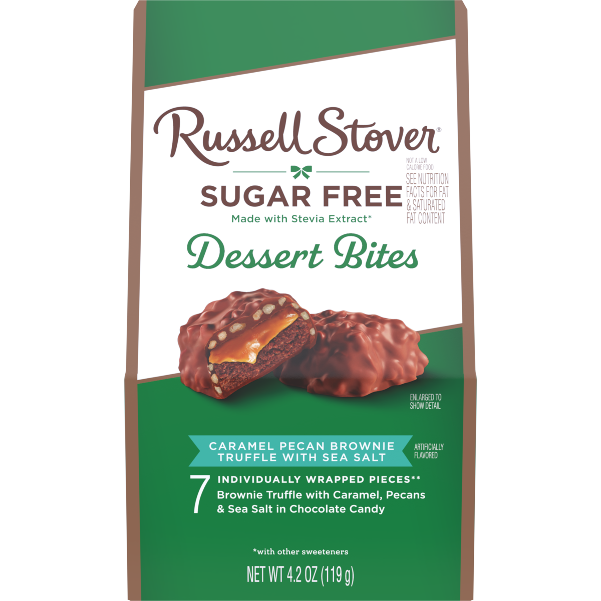Russell Stover Sugar Free Dessert Bites - Caramel Pecan Brownie Truffle with Sea Salt (4.2 oz)
