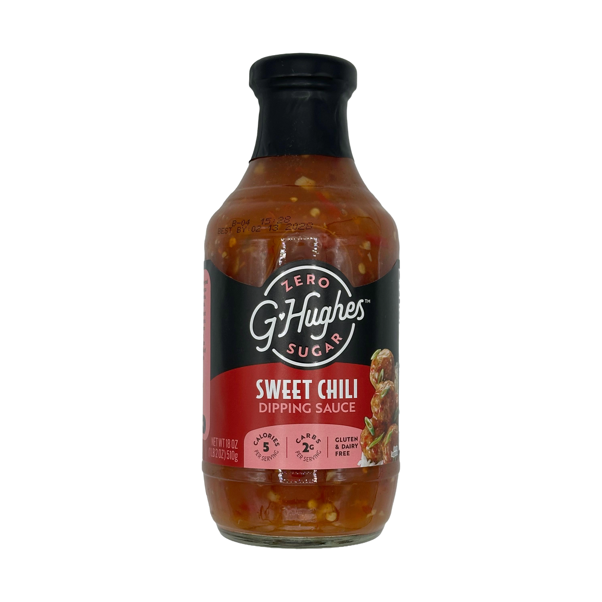 Front package of G Hughes Sugar Free Dipping Sauce, Sweet Chili, 18 oz