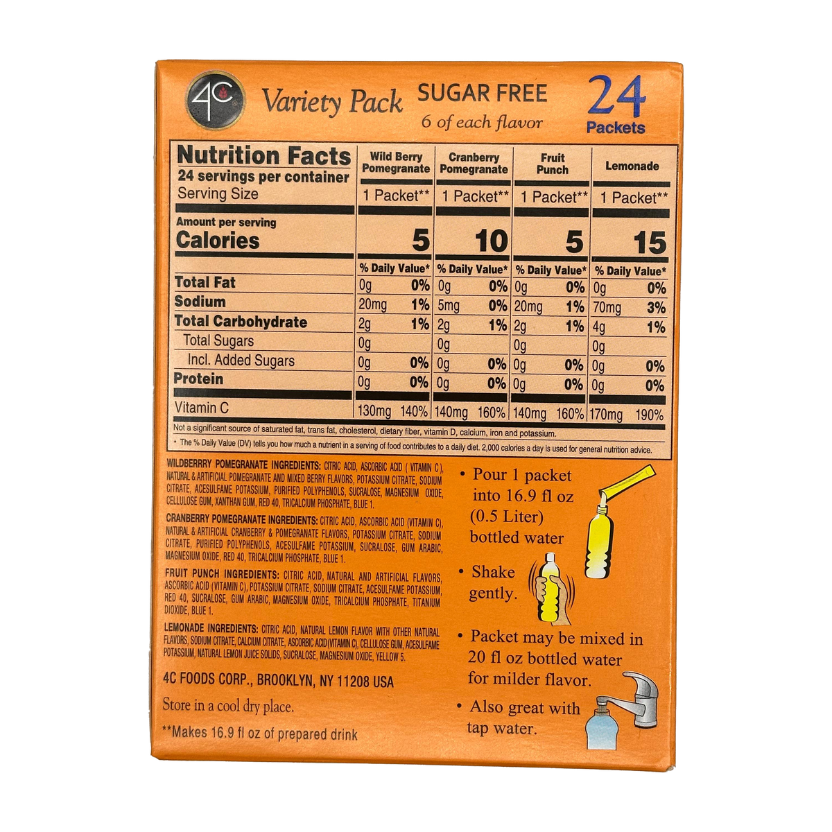 4C Sugar Free Drink Mix Sticks - Bonus Variety Pack (24 stick box)