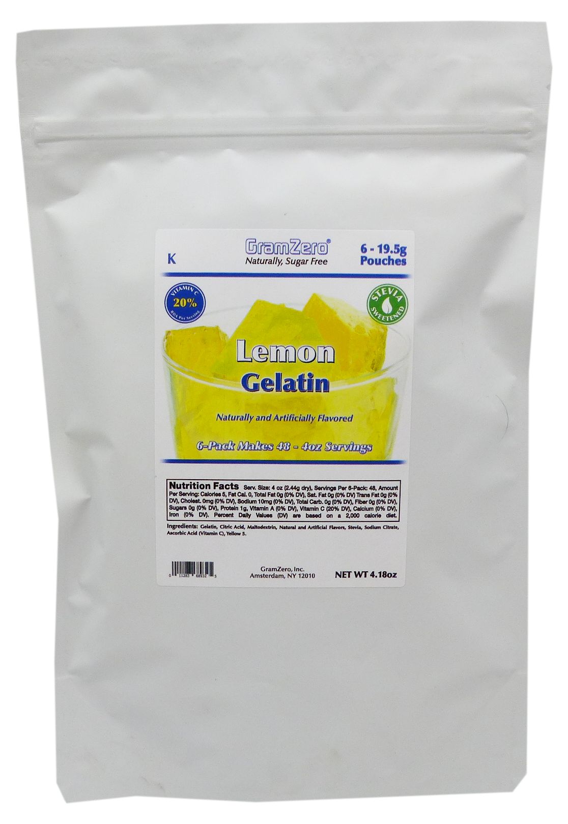 GramZero Stevia Sweetened Sugar Free Gelatin Mix - Lemon 6 pouches