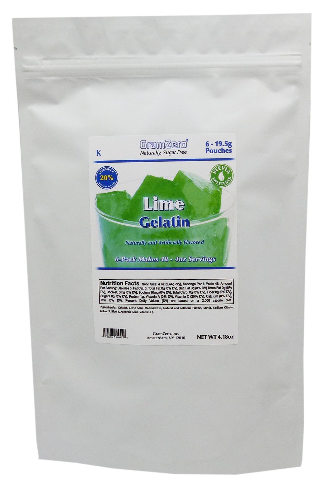 GramZero Stevia Sweetened Sugar Free Gelatin Mix - Lime 6 pouches