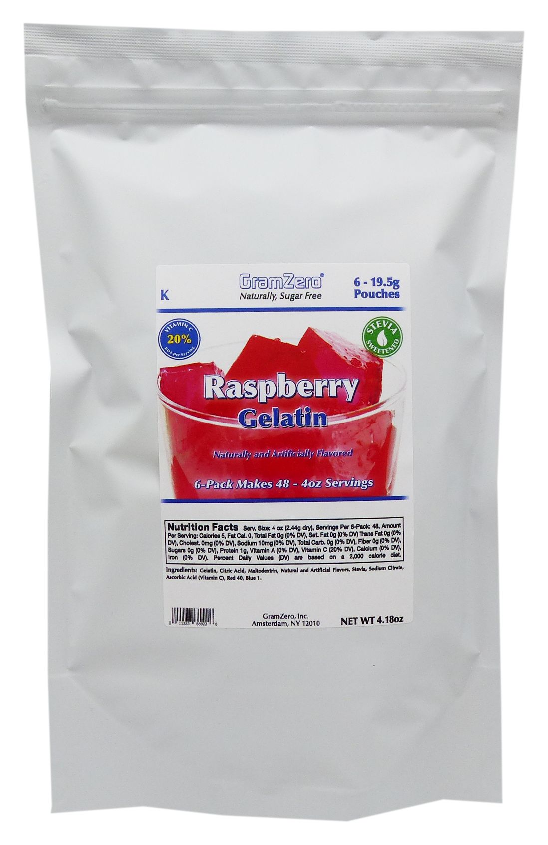 GramZero Stevia Sweetened Sugar Free Gelatin Mix - Raspberry 6 pouches