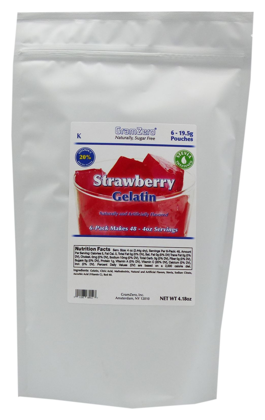GramZero Stevia Sweetened Sugar Free Gelatin Mix - Strawberry 6 pouches