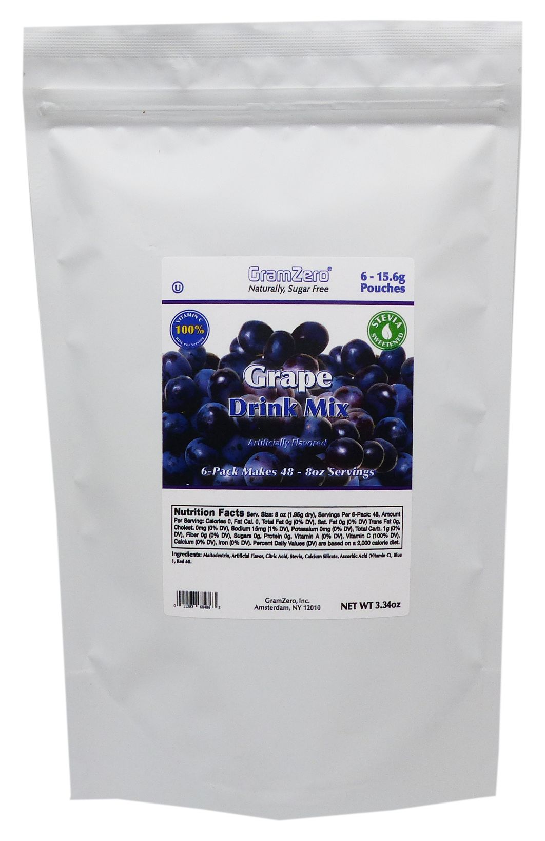 GramZero Stevia Sweetened Sugar Free Drink Mix - Grape 6 pouches