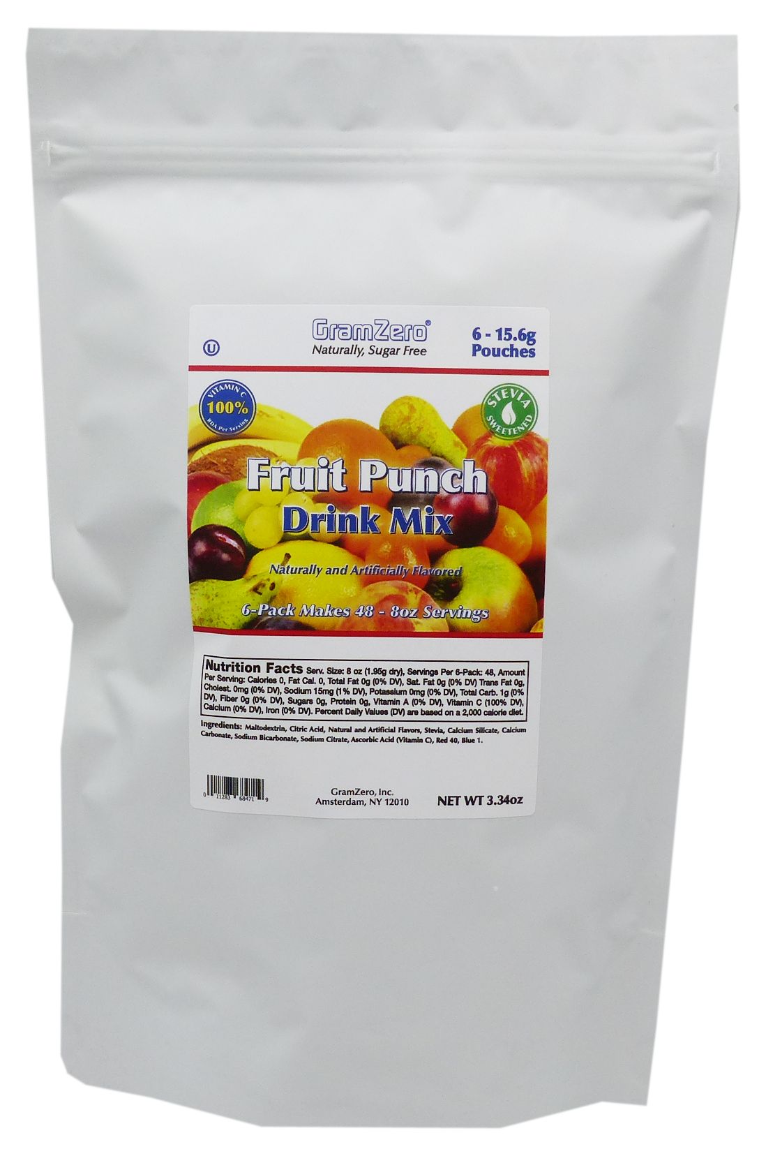GramZero Stevia Sweetened Sugar Free Drink Mix - Fruit Punch 6 pouches