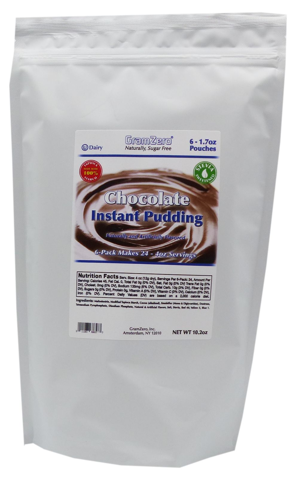 GramZero Stevia Sweetened Sugar Free Pudding Mix - Chocolate 6 pouches