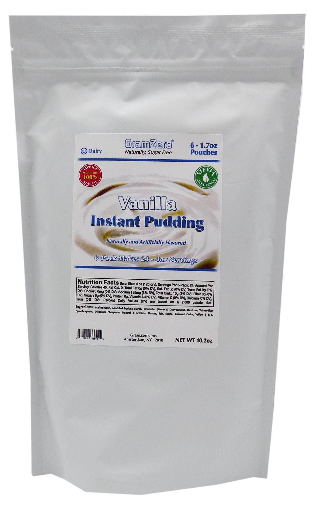GramZero Stevia Sweetened Sugar Free Pudding Mix - Vanilla 6 pouches