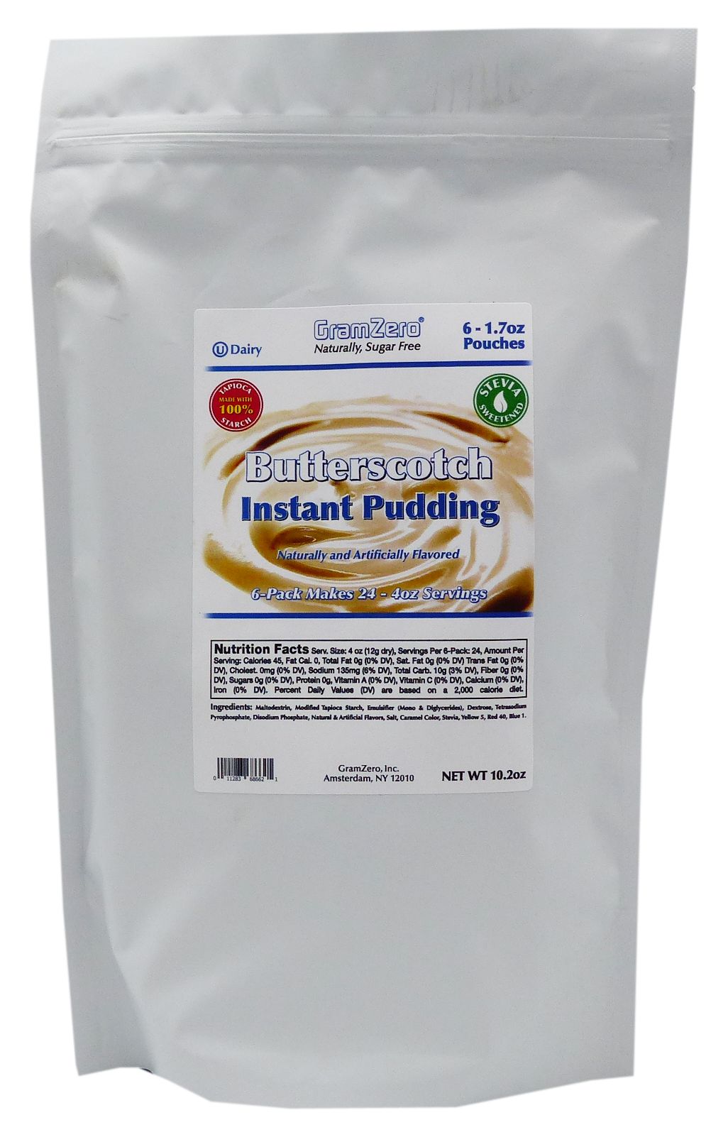 GramZero Stevia Sweetened Sugar Free Pudding Mix - Butterscotch 6 pouches