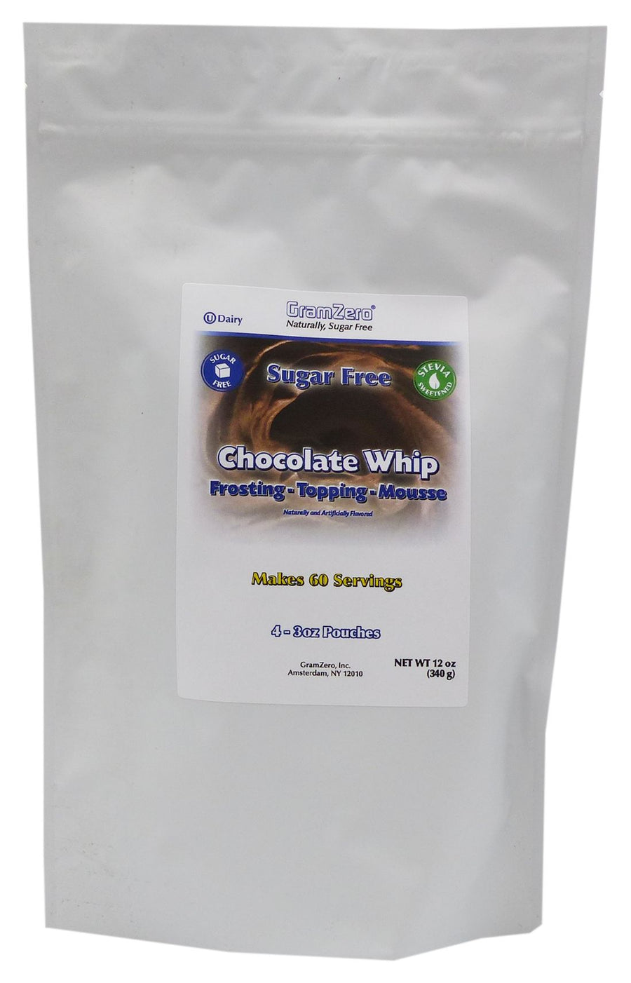GramZero Stevia Sweetened Sugar Free Frosting/Topping/Mousse Mix - Chocolate Whip 4 pouches