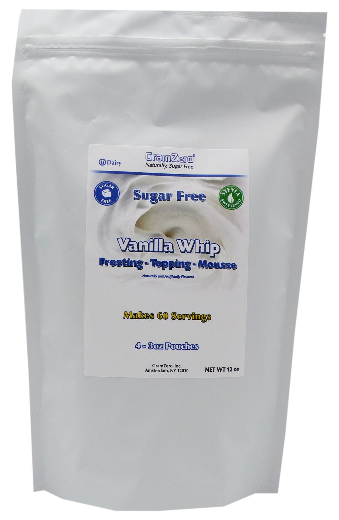 GramZero Stevia Sweetened Sugar Free Frosting/Topping/Mousse Mix - Vanilla Whip 4 pouches