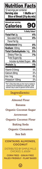 Simple Mills Banana Muffin & Bread Almond Flour Mix 9 oz
