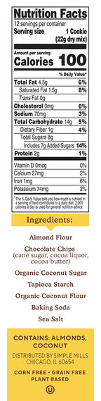 Simple Mills Chocolate Chip Cookie Almond Flour Mix 9.4 oz