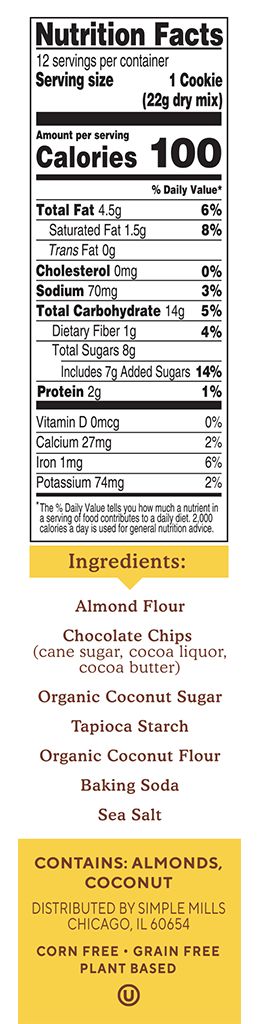 Simple Mills Chocolate Chip Cookie Almond Flour Mix 9.4 oz