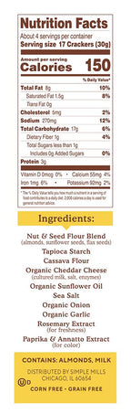 Simple Mills Almond Flour Crackers - Farmhouse Cheddar, 4.25 oz
