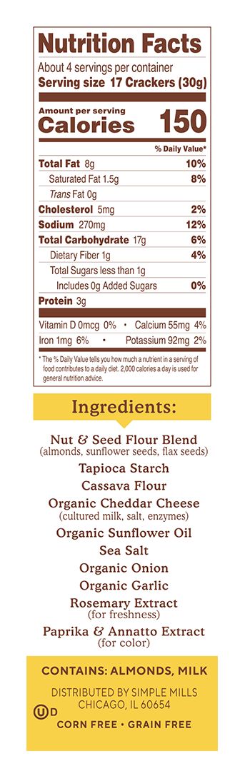 Simple Mills Almond Flour Crackers - Farmhouse Cheddar, 4.25 oz