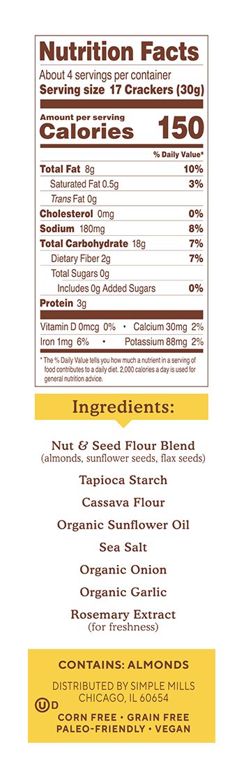 Simple Mills Almond Flour Crackers - Fine Ground Sea Salt, 4.25 oz
