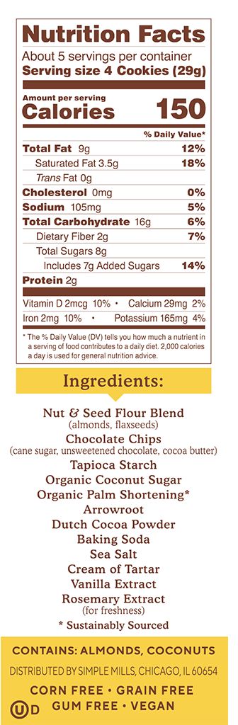 Simple Mills Crunchy Cookies, 5.5oz. - Double Chocolate