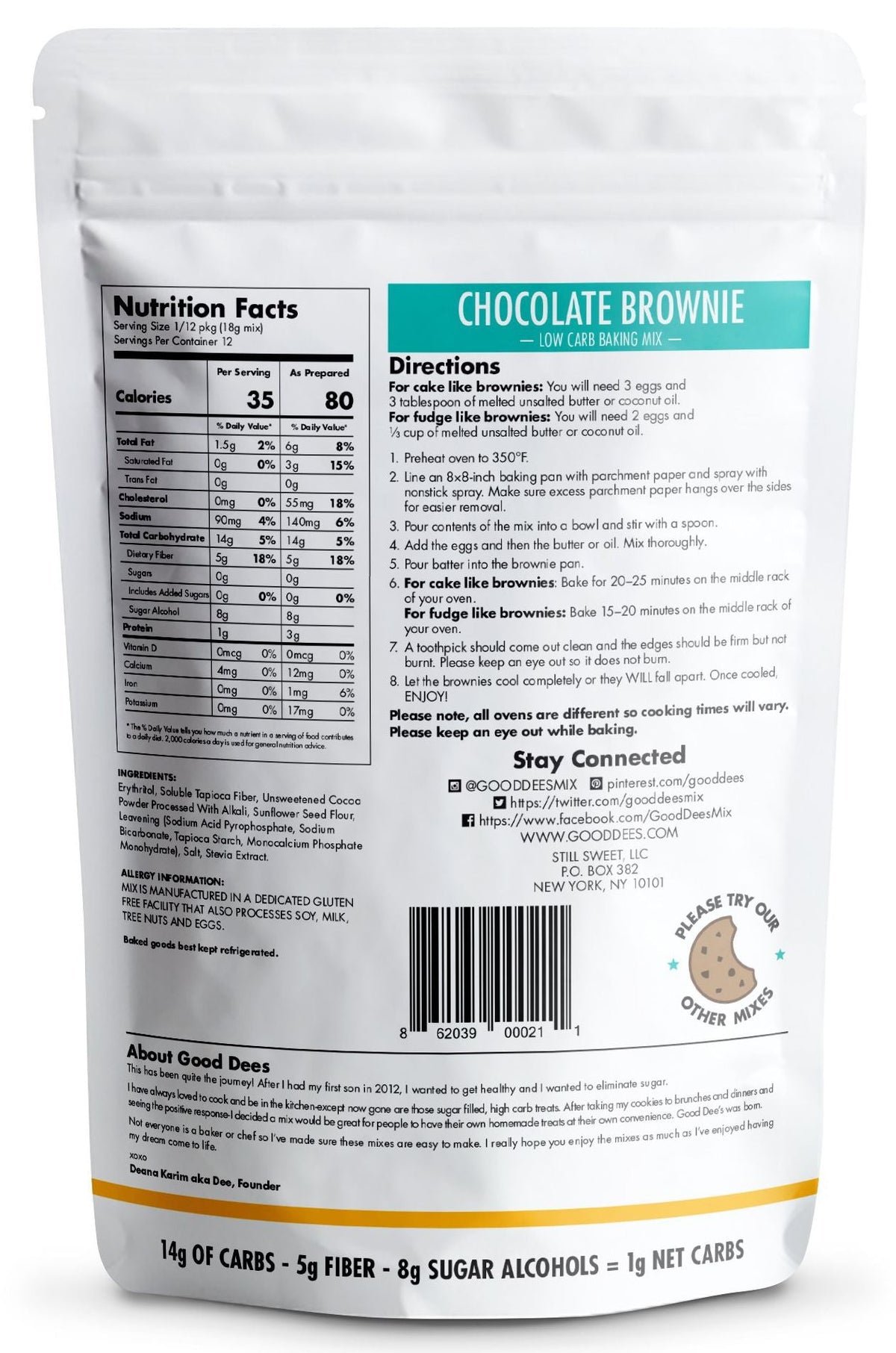 Good Dee's Low Carb Chocolate Brownie Baking Mix 7.5 oz