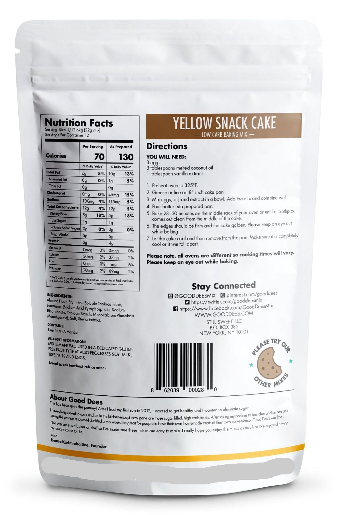 Good Dee's Low Carb Yellow Snack Cake Mix 9.3 oz