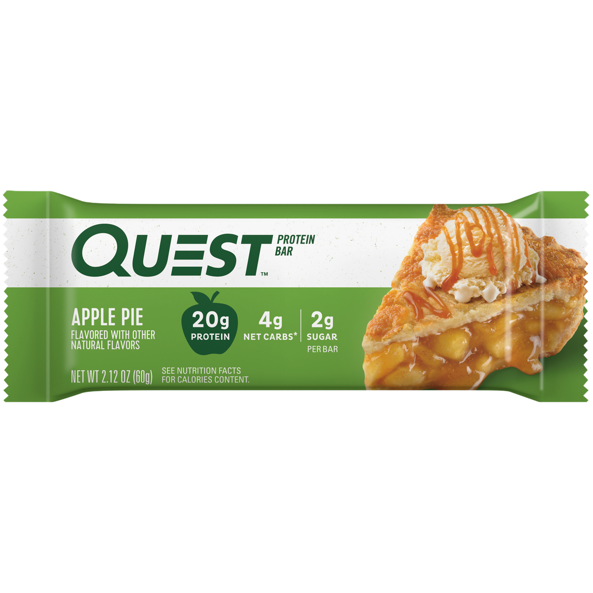 Front package of Quest Protein Bar, Apple Pie / 1 Bar