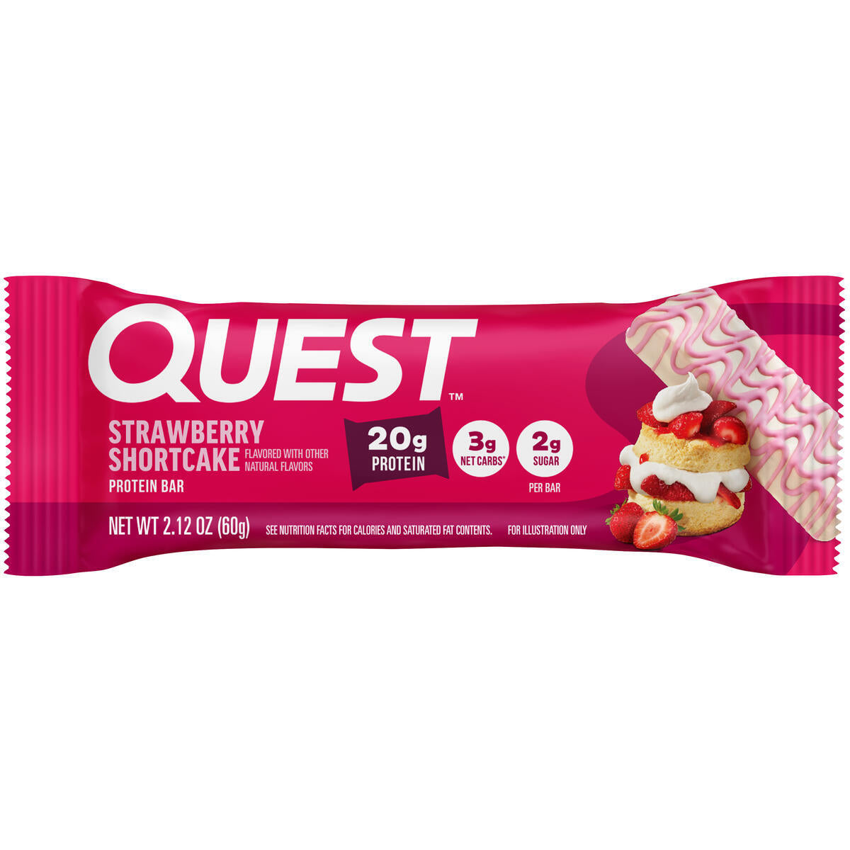 Front package of Quest Protein Bar, Strawberry Shortcake / 1 Bar