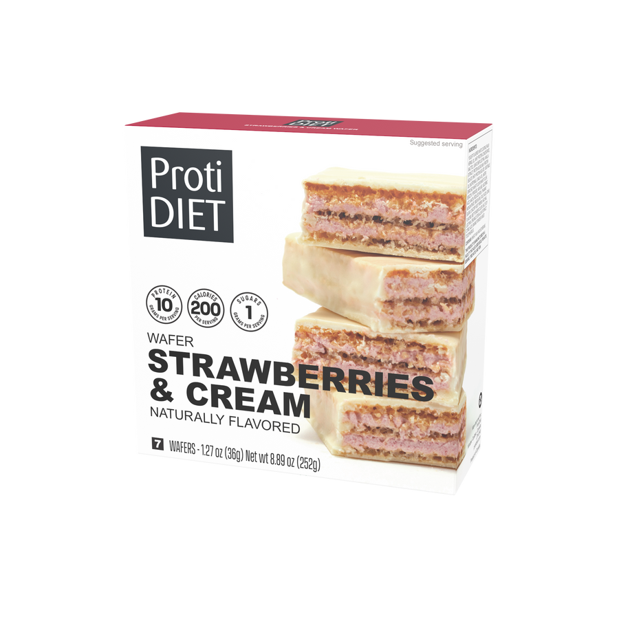 Proti Diet Coated Protein Wafer Bars, Strawberries & Cream Flavor, 7 Bars - 1-Pack
