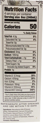 Milkadamia Unsweetened Macadamia Milk - Original, 32 fl oz