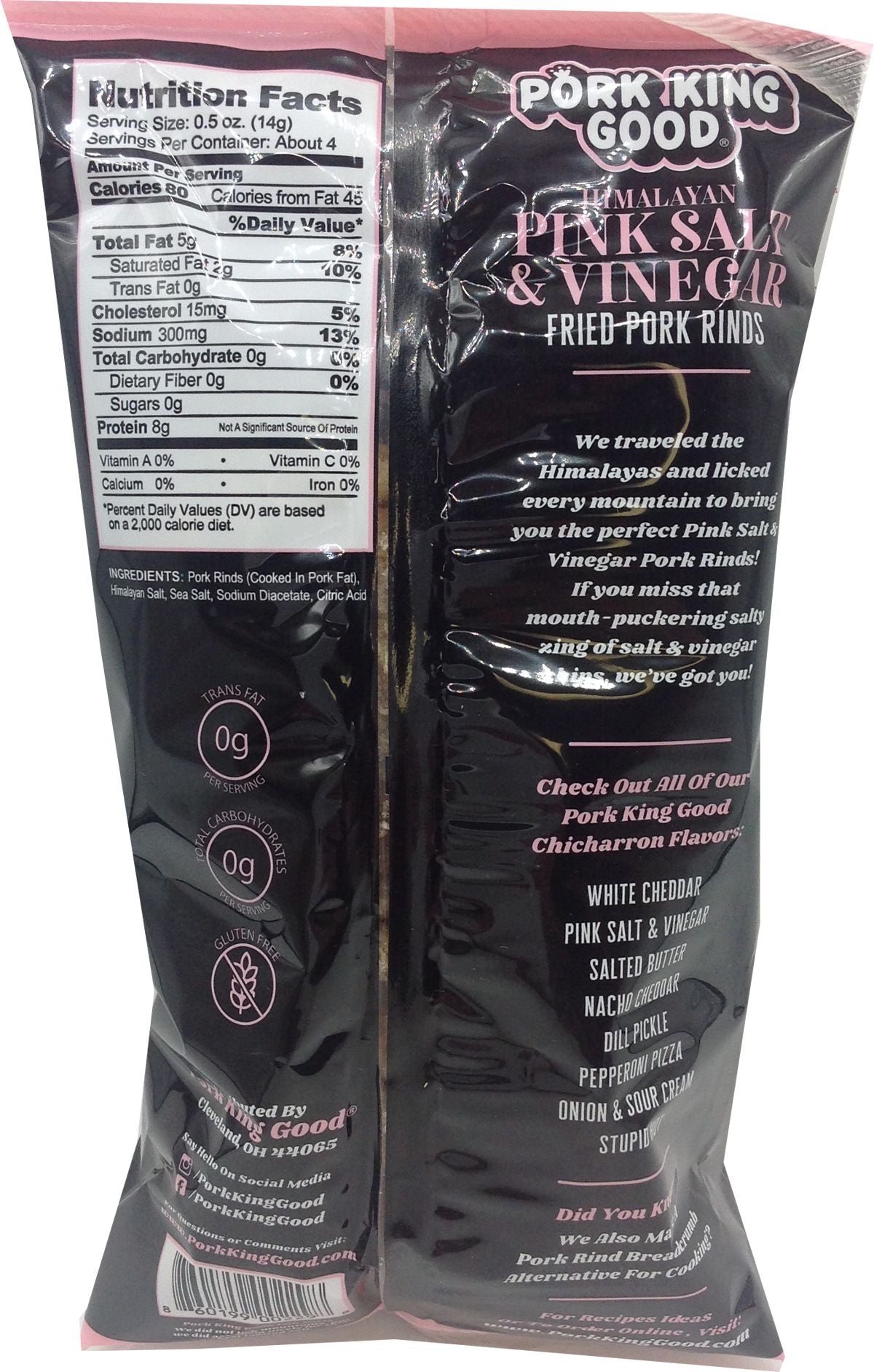 Pork King Good Fried Pork Rinds, 1.75 oz - Himalayan Pink Salt & Vinegar
