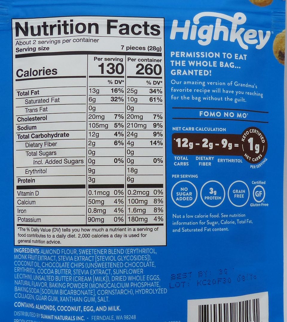 HighKey Snacks Keto Mini Cookies - Chocolate Chip One Pack (2 oz)
