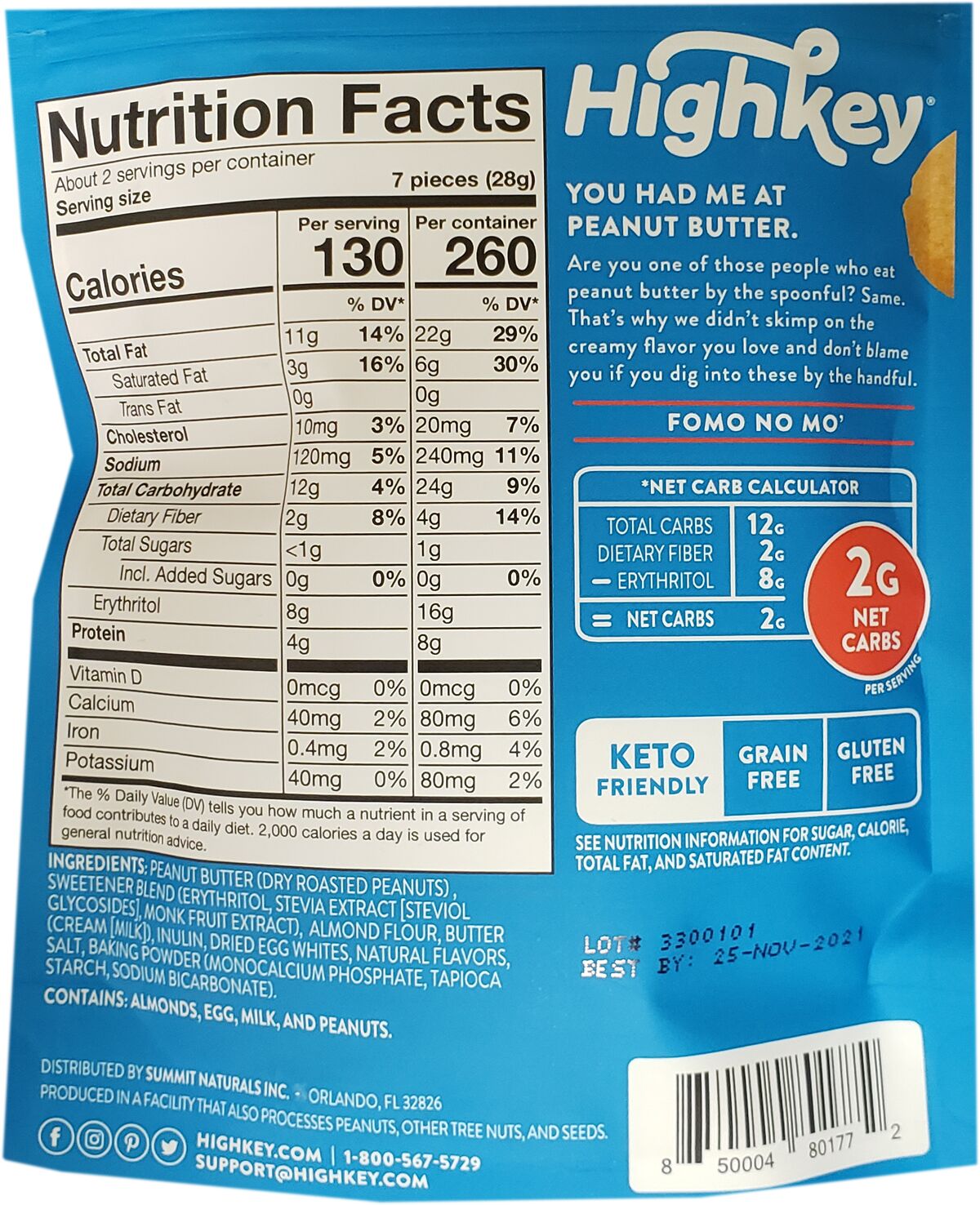 HighKey Snacks Keto Mini Cookies - Peanut Butter One Pack (2 oz)