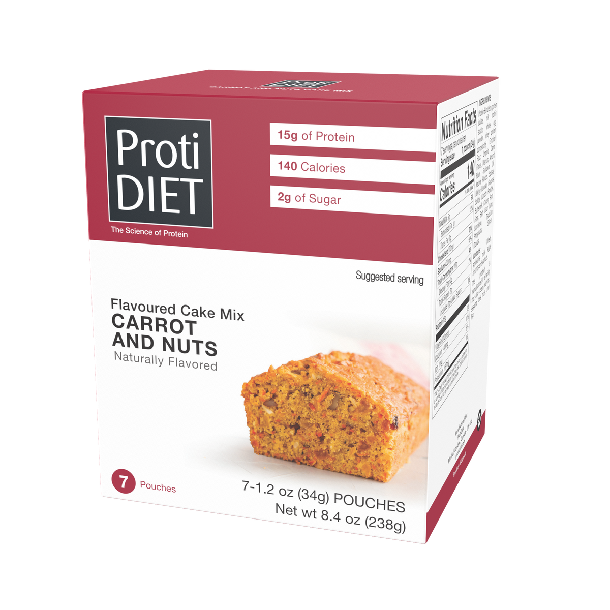 Proti Diet Protein Cake Mix, Carrot and Nuts, 7 Pouches - One Pack
