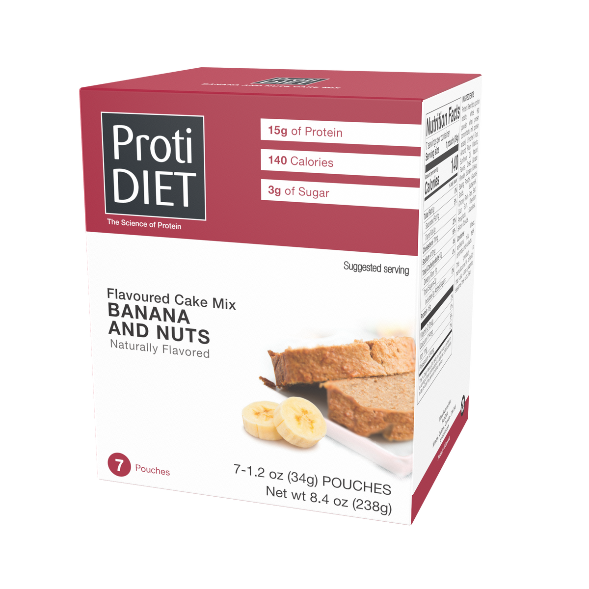 Proti Diet Protein Cake Mix, Banana and Nuts, 7 Pouches - One Pack
