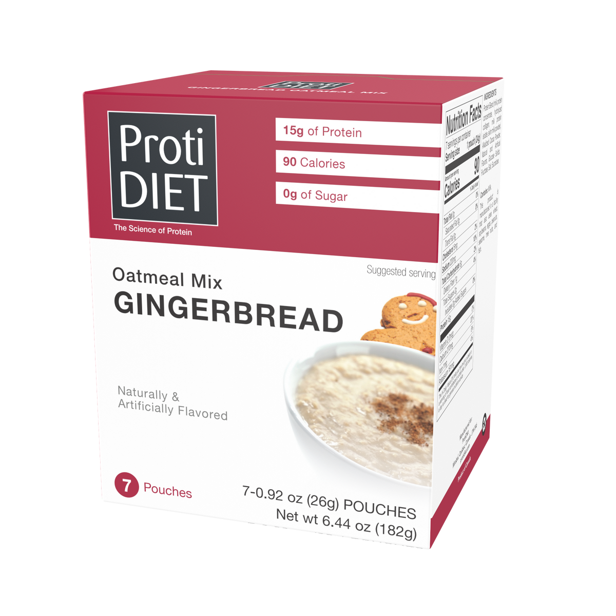 Proti Diet Gingerbread Oatmeal Mix box containing seven 26g pouches.