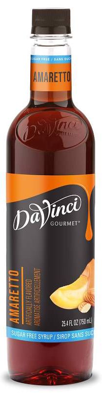 Front package of Da Vinci Sugar Free Syrup, Amaretto / One Bottle (750ml/25.4 fl oz.)
