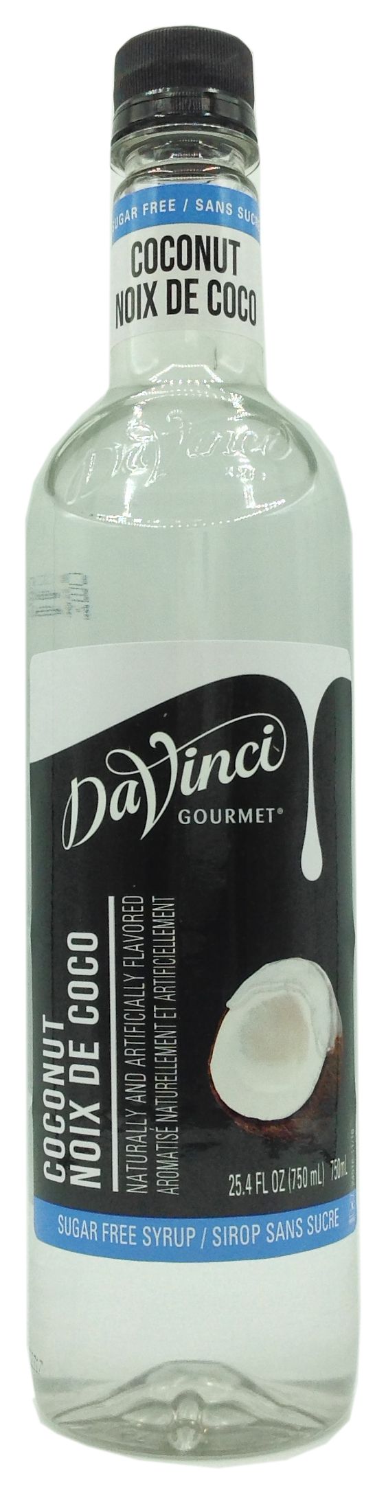 Front package of Da Vinci Sugar Free Syrup, Coconut / One Bottle (750ml/25.4 fl oz.)