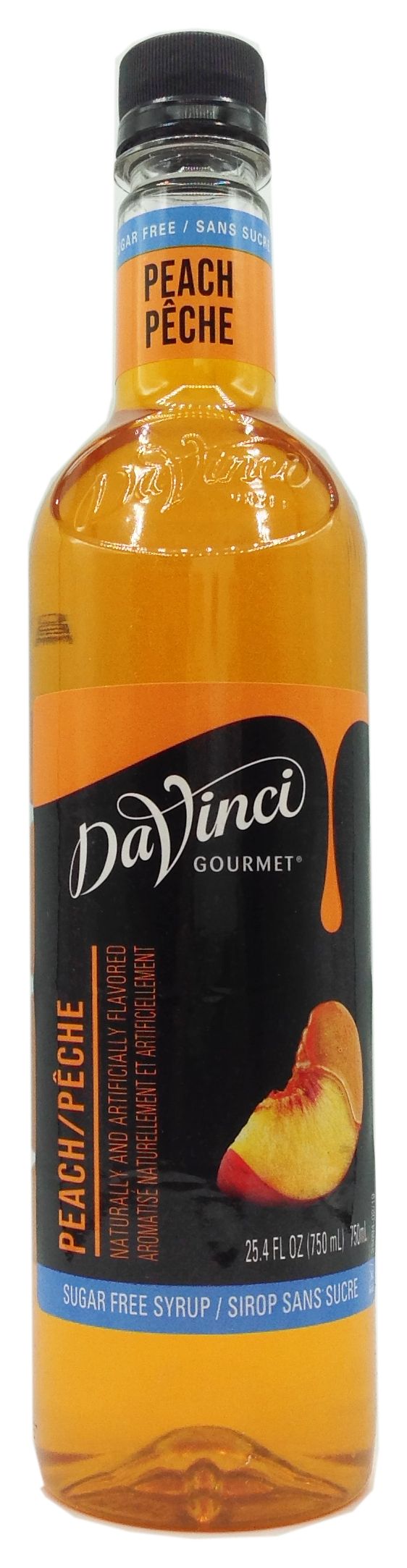 Front package of Da Vinci Sugar Free Syrup, Peach / One Bottle (750ml/25.4 fl oz.)