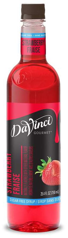 Front package of Da Vinci Sugar Free Syrup, Strawberry / One Bottle (750ml/25.4 fl oz.)